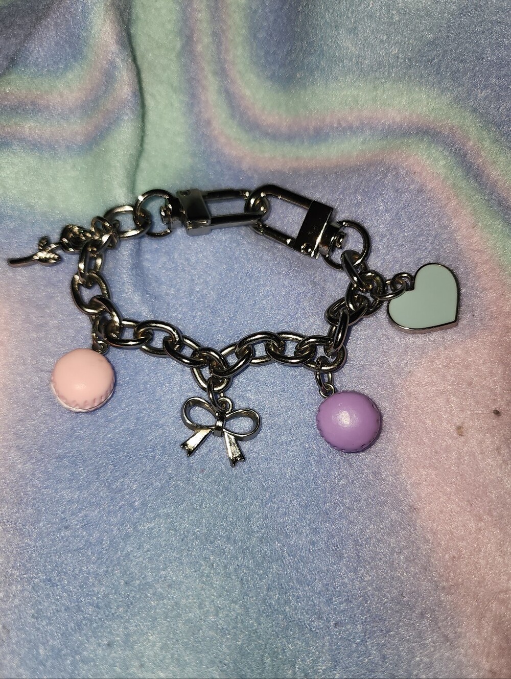 Silver Charm Bracelet with Pastel Heart and Macaron Charms